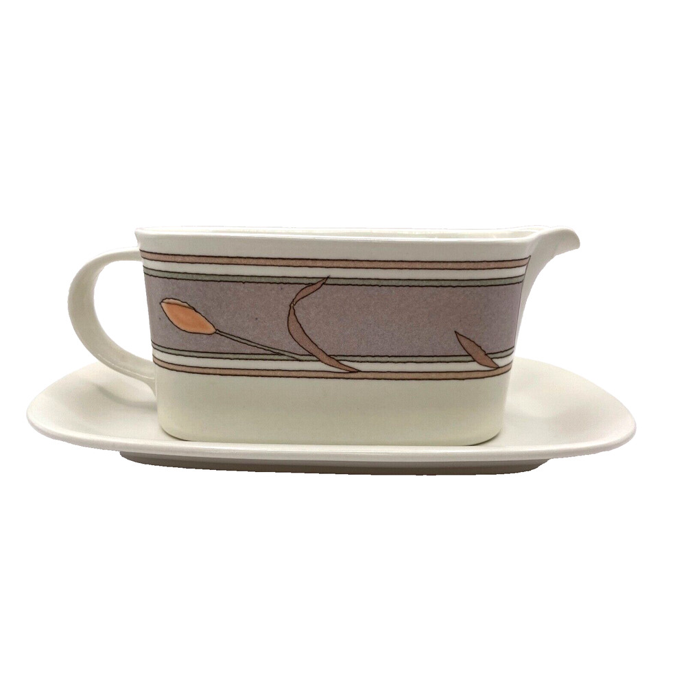 Mikasa Intaglio Meadow Sun 8" Gravy Boat w/ Detached Underplate CAC02 Pink Taupe